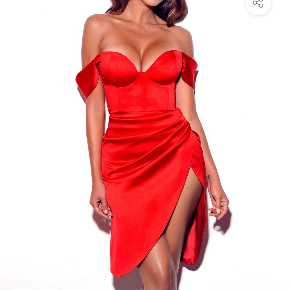 Red satin corset dress